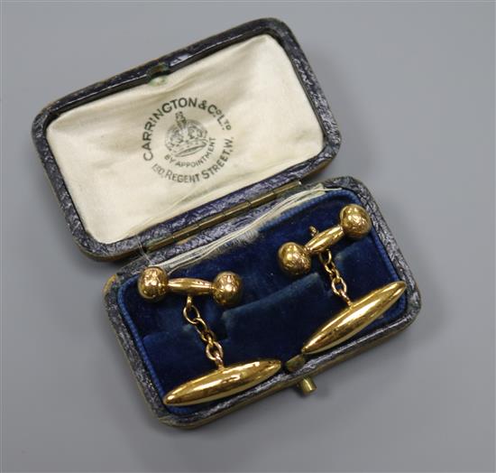 A pair of early 20th century 15ct gold torpedo shaped cufflinks.